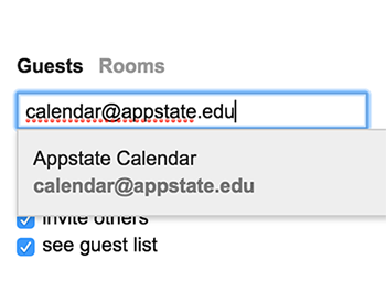 Guests section of event editing screen in Google Calendar